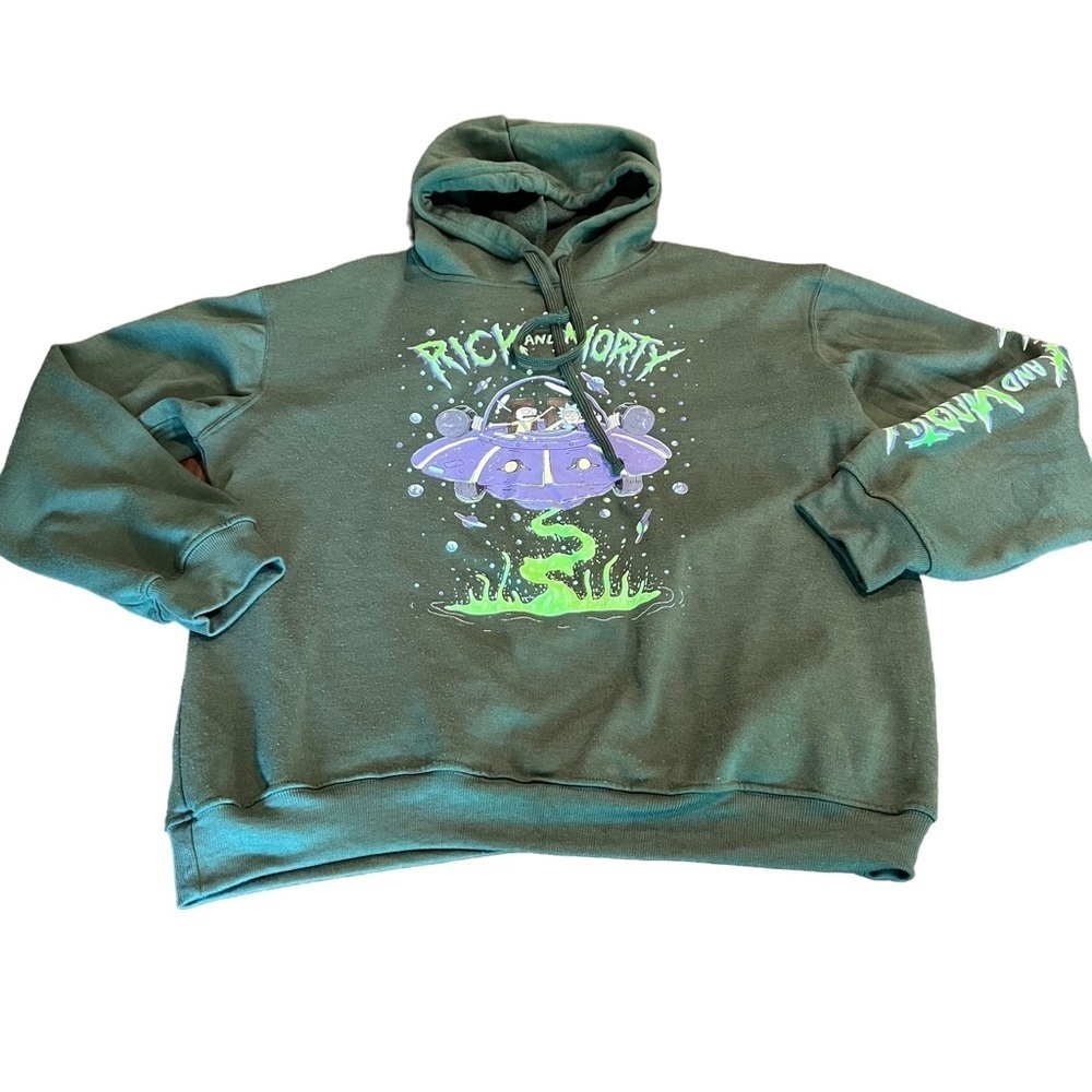 Rick & Morty Adult Swim Cartoon Network Green Sweatshirt Hoodie Size Medium